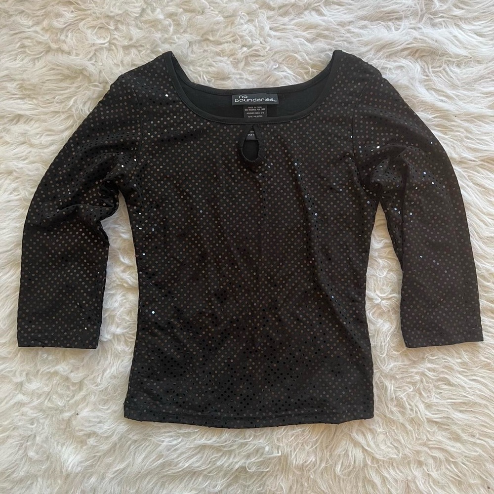 No Boundaries Black Sequin Fitted 3/4 Sleeve Top